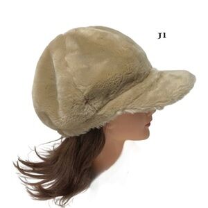 HAT Oversized Tan Faux Fur Newsboy Baseball Style Furry Cap